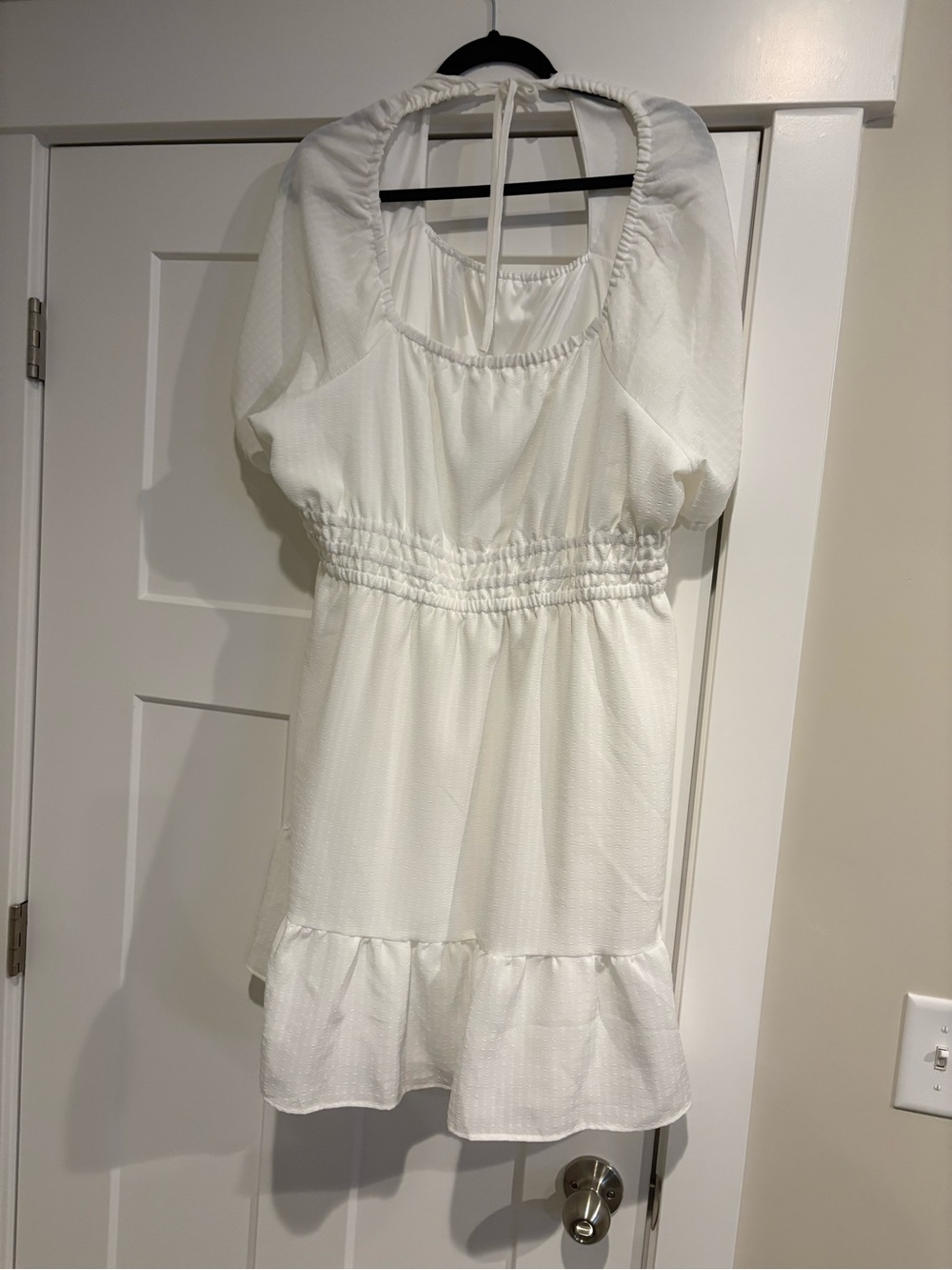 Maurices White Puff-Sleeve Smocked-Waist Ruffle Dress